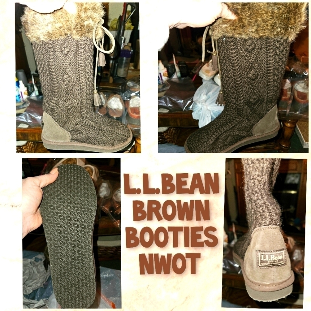 #372 L.L.Bean- Brown Knit Boots w Fur Trim & Inside. SIZE: 8M